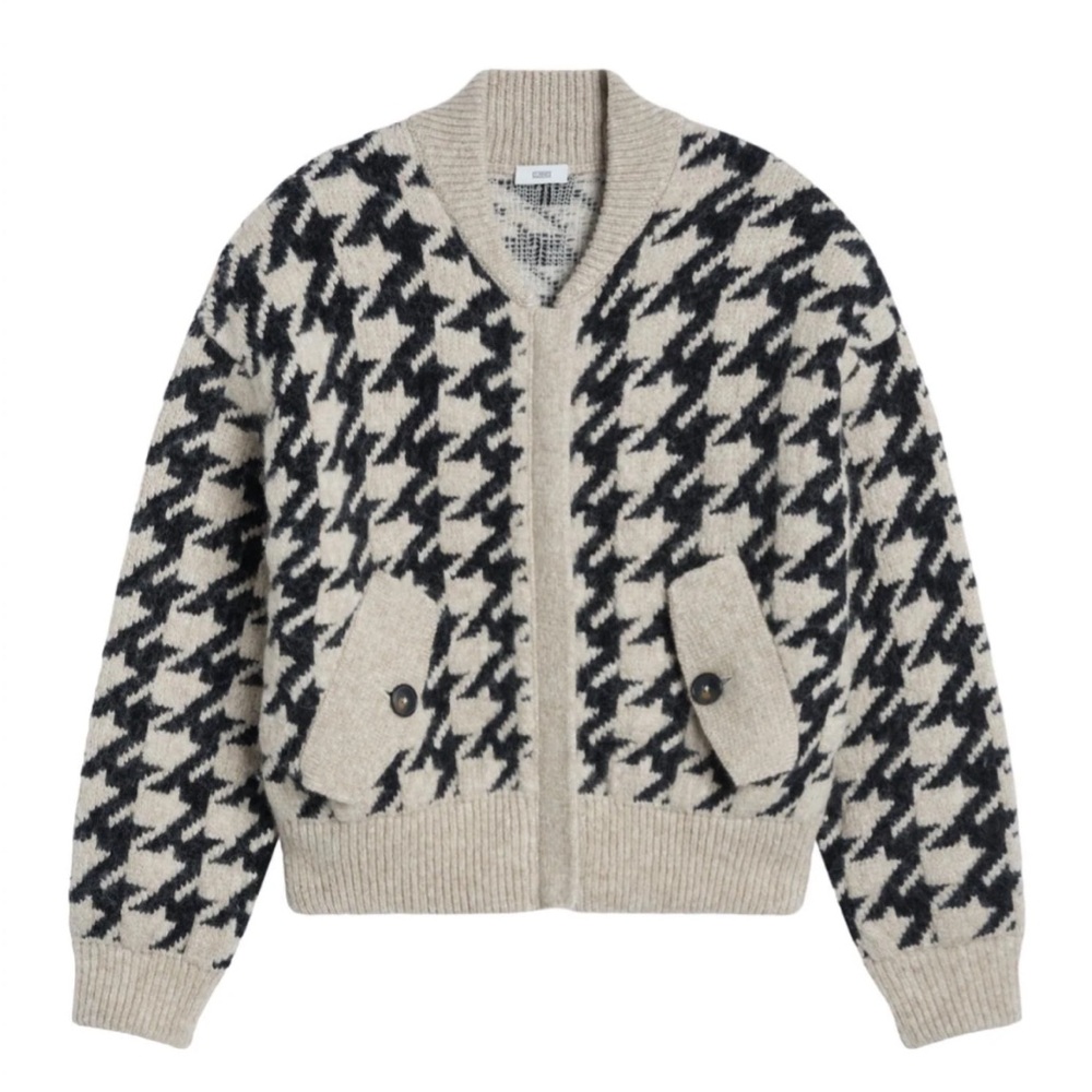 Closed Brand Wool Jacquard Zip Cardigan